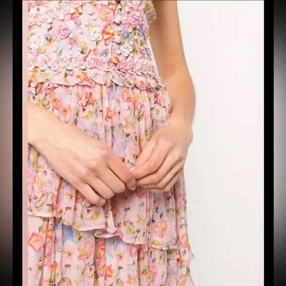 LoveShackFancy Marisela Floral Mini Dress in Pastel Confetti Pink XS - Picture 5 of 16